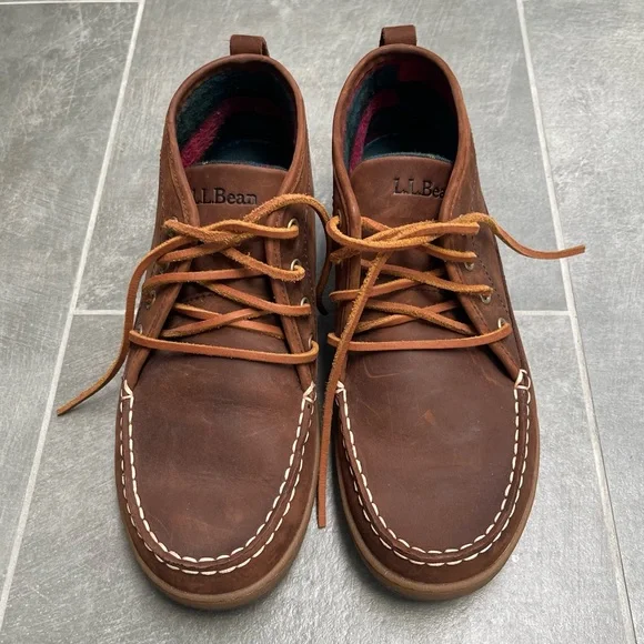 L.L.Bean Mens Flannel Lined Leather Ranger Moc Toe Chukka Boots, Size 9 - Picture 14 of 14